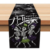 Aperturee - Aperturee Dancing Skeleton Table Runner with Spider Web for Funny and Spooky Halloween Party Decorations
